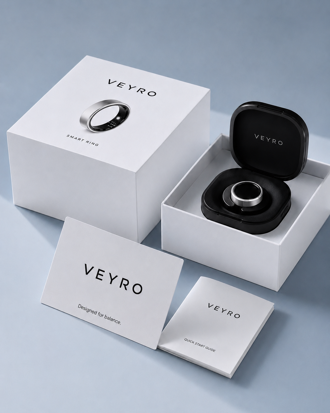 VEYRO smart ring unboxing — packaging, charging case and quick start guide